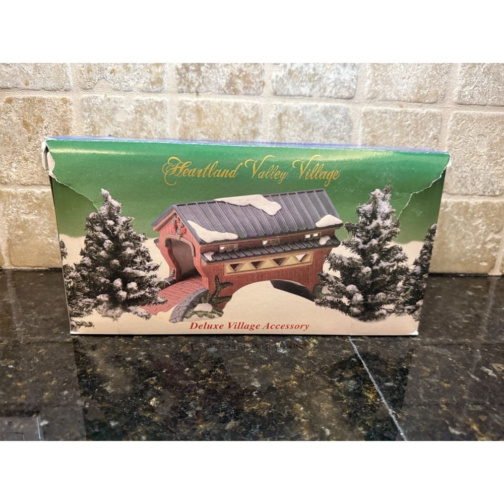 Heartland Valley Village Porcelain Christmas Village Covered Bridge Boxed 1990s